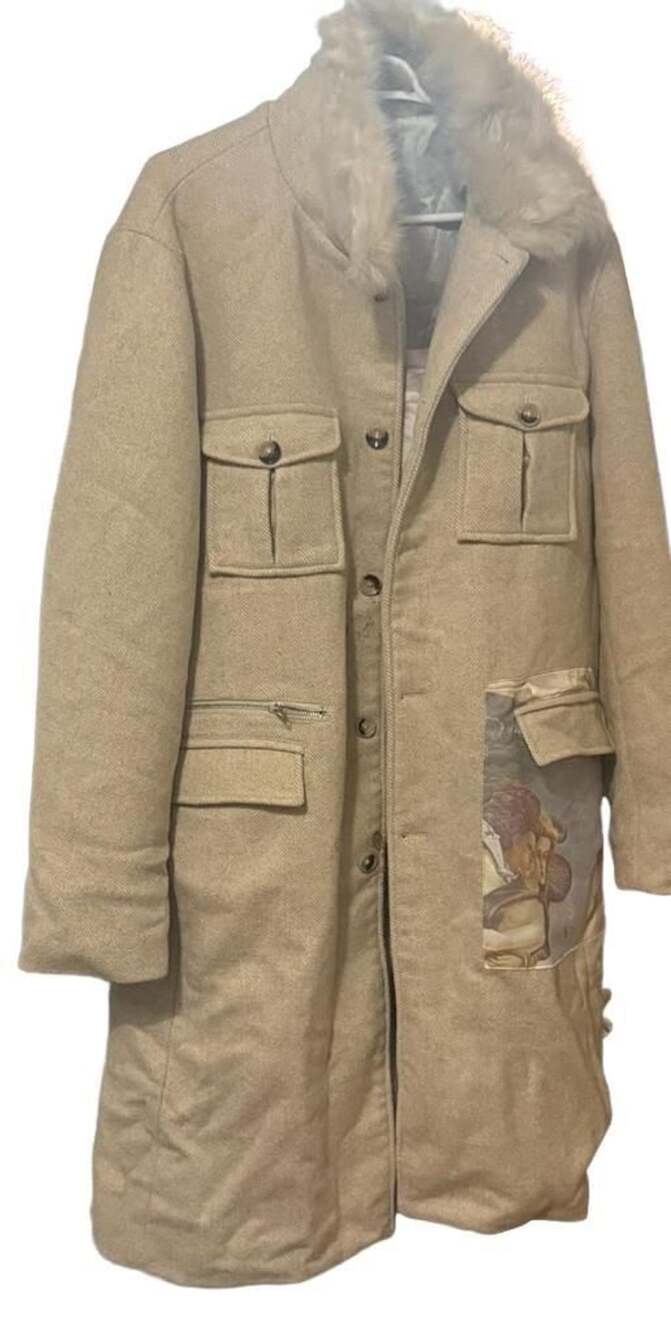 GALA Overcoat Size XXL Beige Faux Fur Collar Renaissance Lining